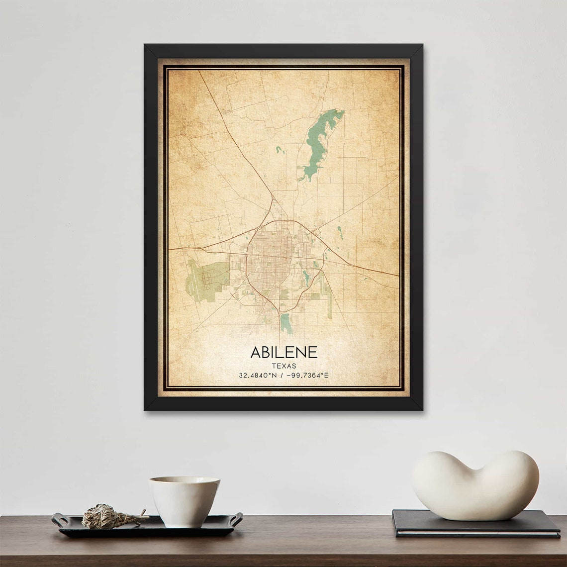 Abilene Texas Vintage Map Poster Sepia Street Map Wall Decor