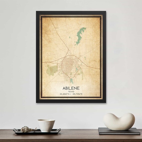Abilene Texas Vintage Map Poster Sepia Street Map Wall Decor