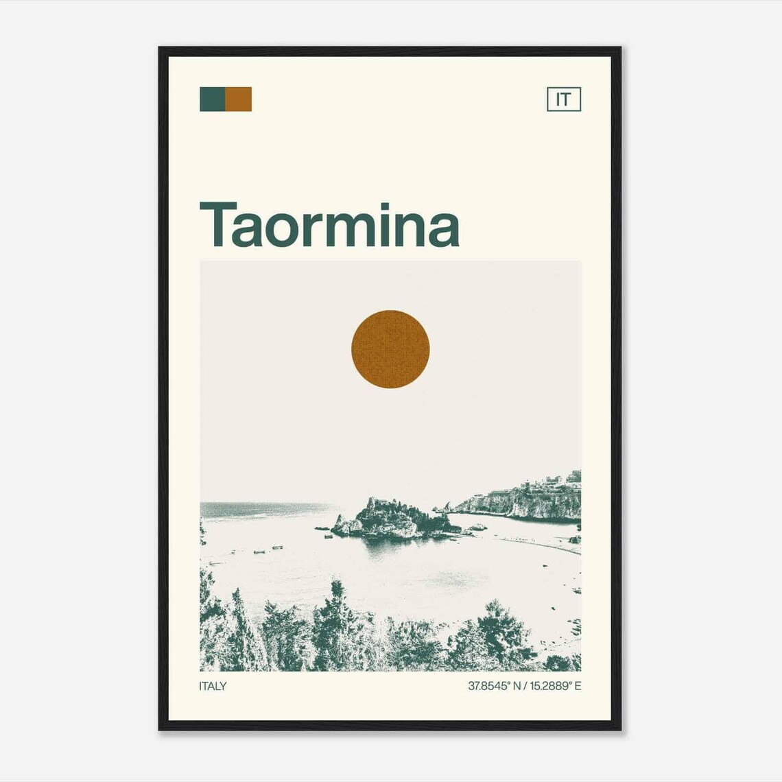 Taormina Italy Sicily Bay Coastline Vintage Style Travel Poster