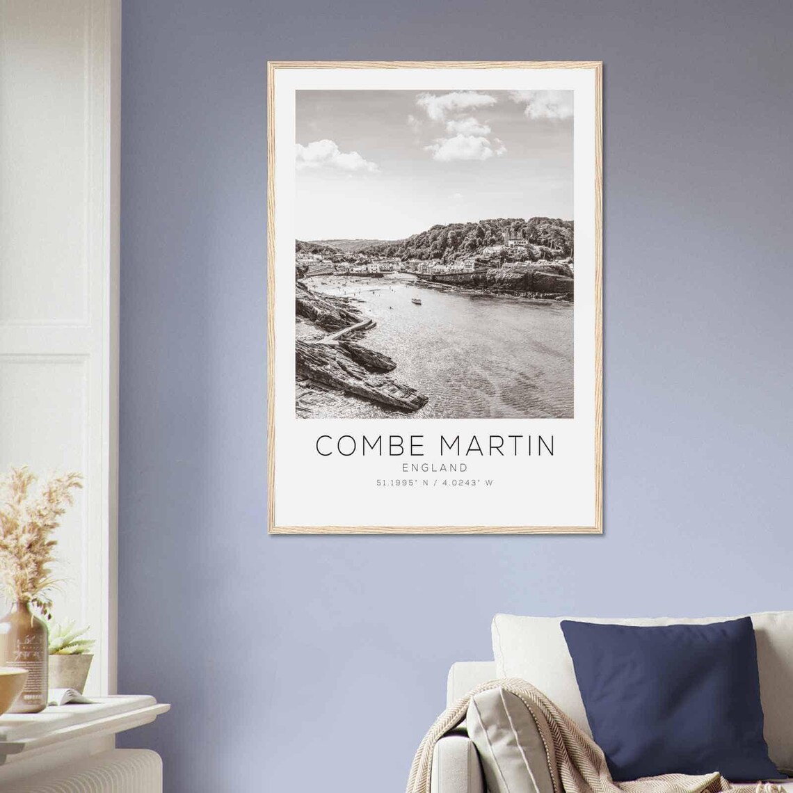 Combe Martin England Coastal Bay Beach Black and White Travel Poster - Image 2