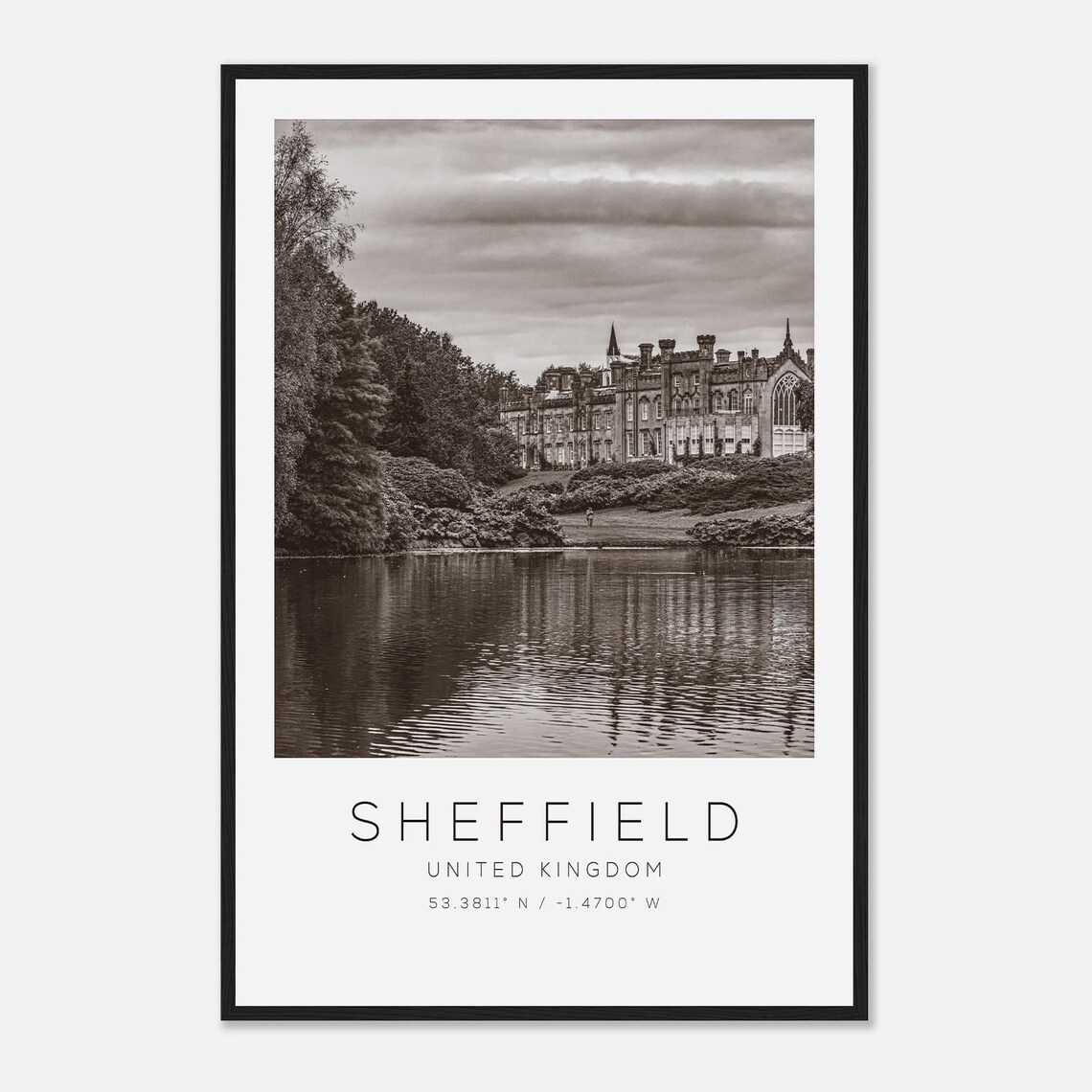 Sheffield Lakeside Historic Building Black White Photo Poster
