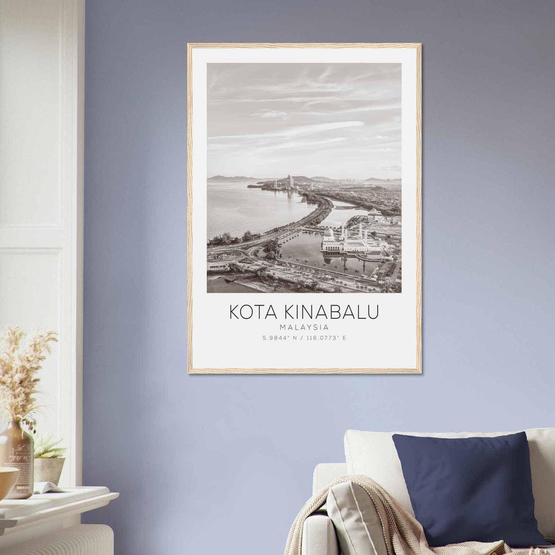 Kota Kinabalu Malaysia Travel Photo Poster Bw Kota Kinabalu Travel Print Minimalist Travel Poster Print - Image 2