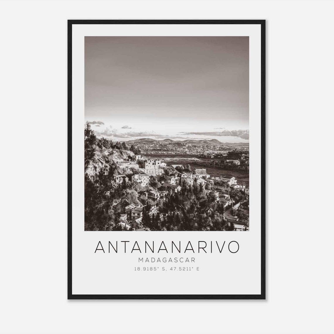 Antananarivo Madagascar Travel Photo Poster Bw Antananarivo Travel Print Minimalist Travel Poster Print