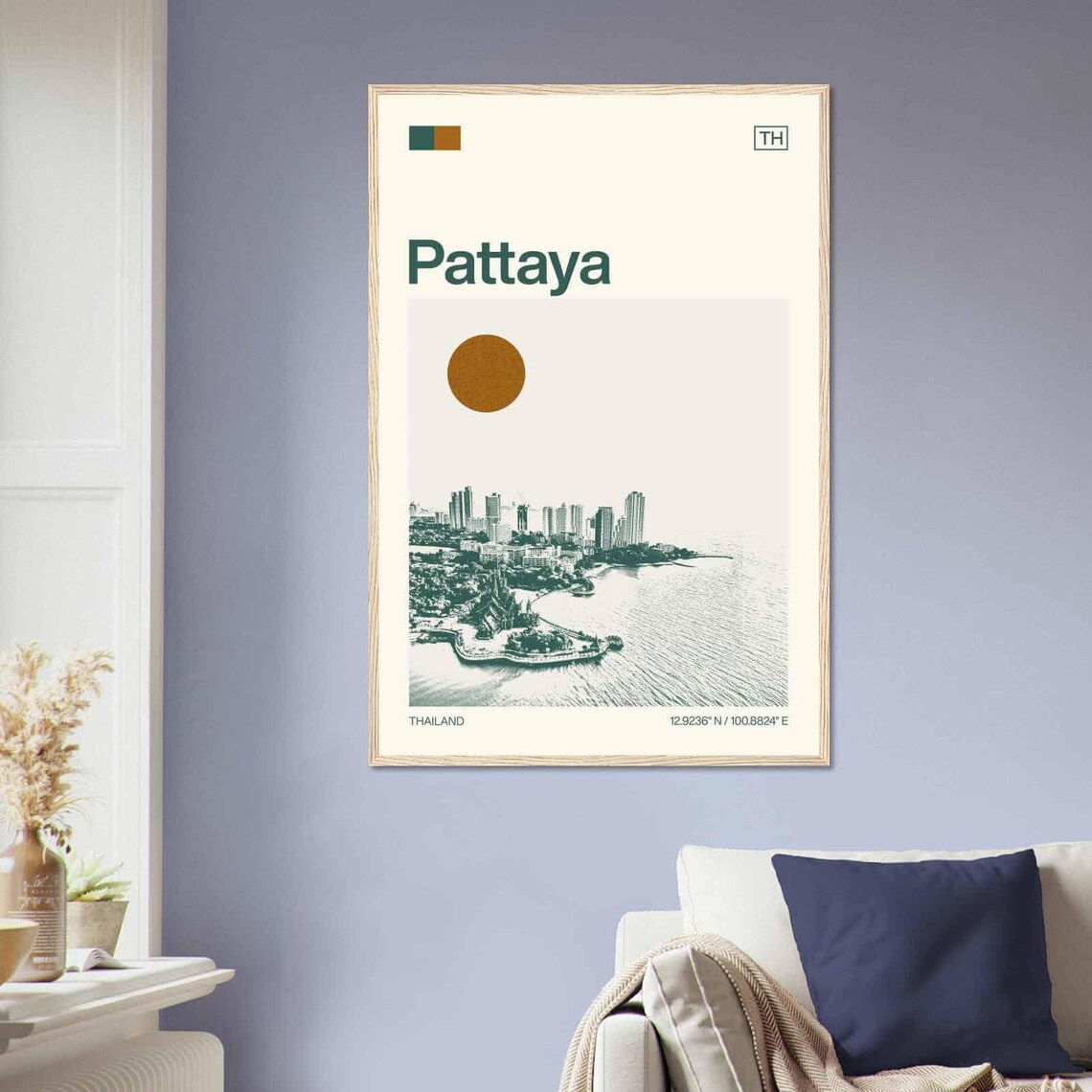Pattaya Thailand Beach Bay City Skyline Minimalist Travel Poster - Image 2
