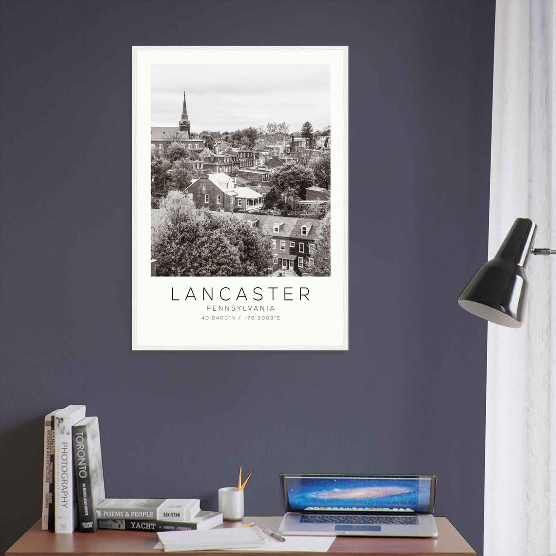 Lancaster Pennsylvania Historic Town Rooftops Black White Photo Poster - Image 3