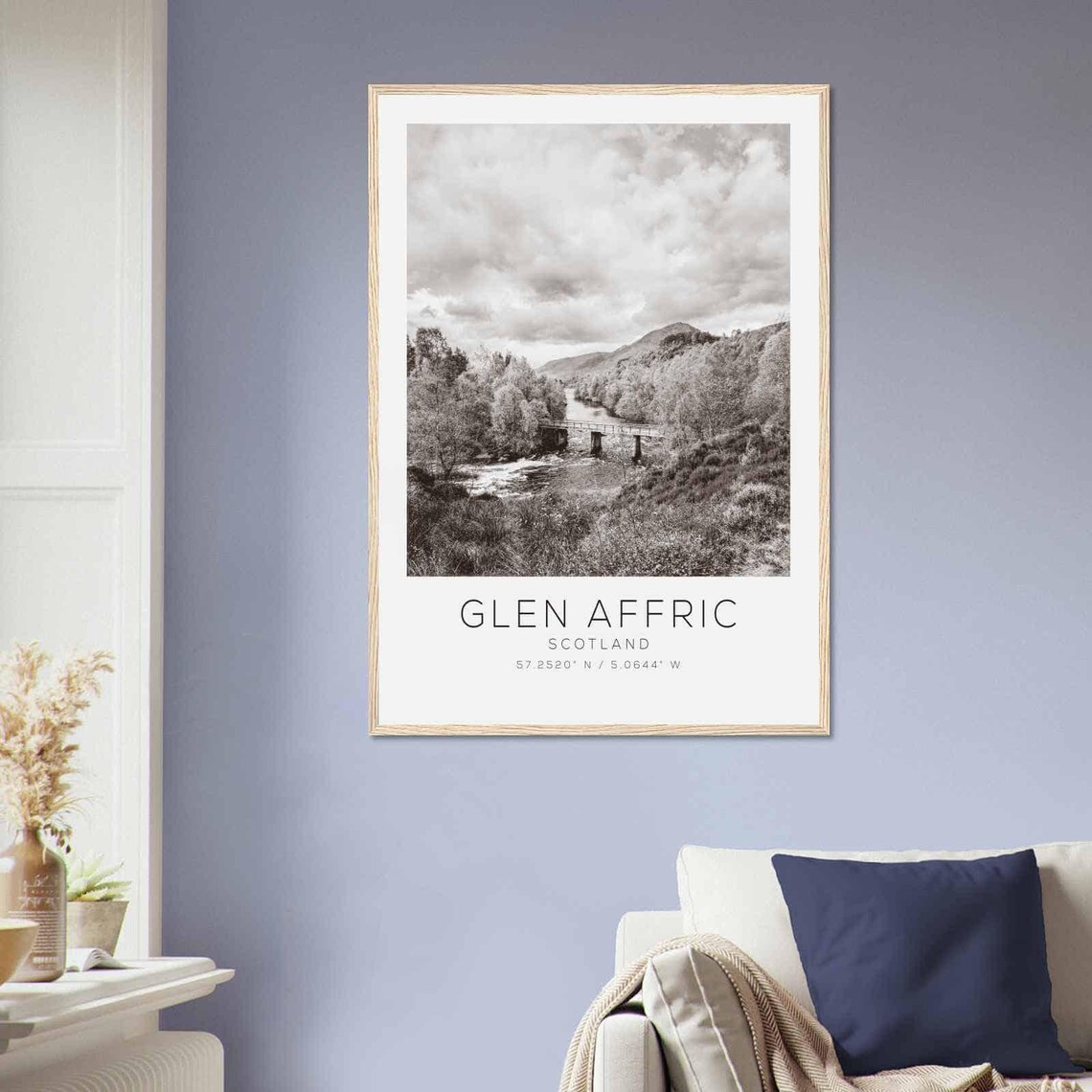 Glen Affric Scotland Black and White Glen River Bridge View Poster - Image 2