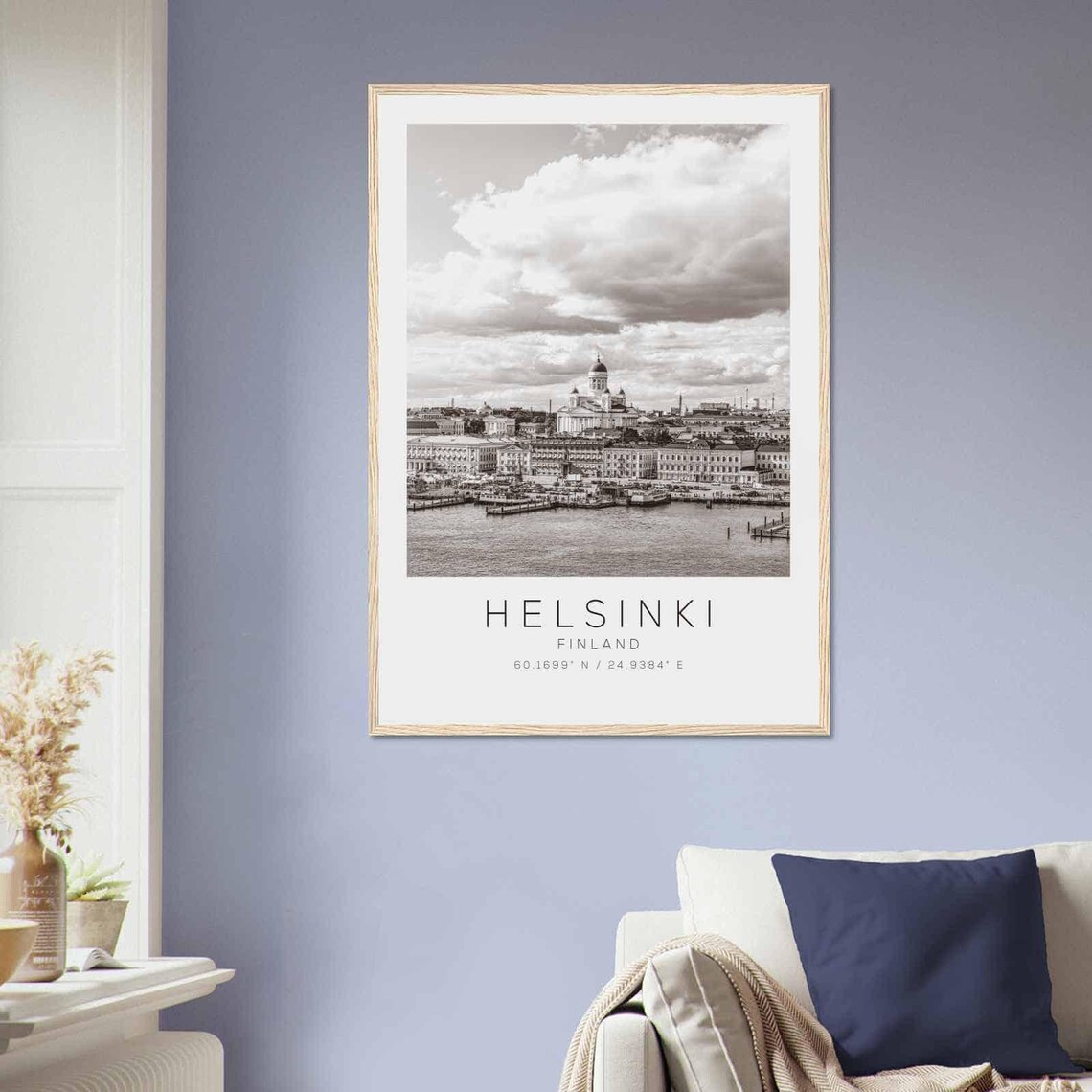 Helsinki Finland Black and White Cathedral Waterfront View Poster - Image 2