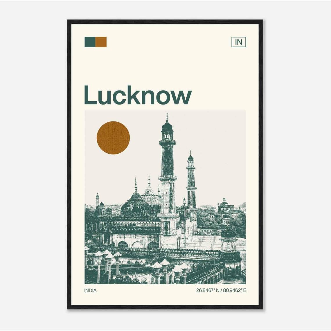 Lucknow India Modern Minimalist Mosque Domes Minarets Art Poster