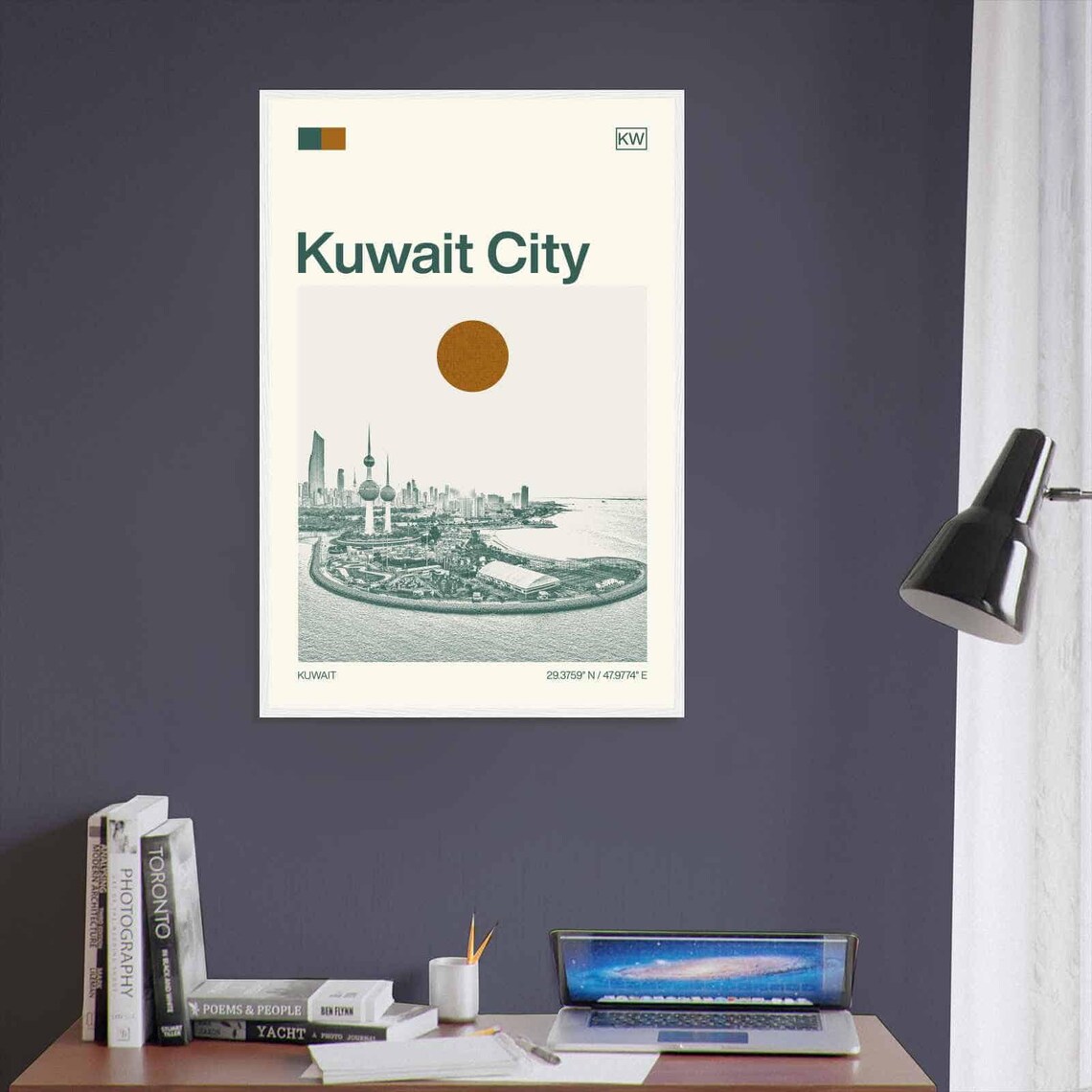 Kuwait City Kuwait Towers Corniche Waterfront Duotone Travel Poster - Image 3