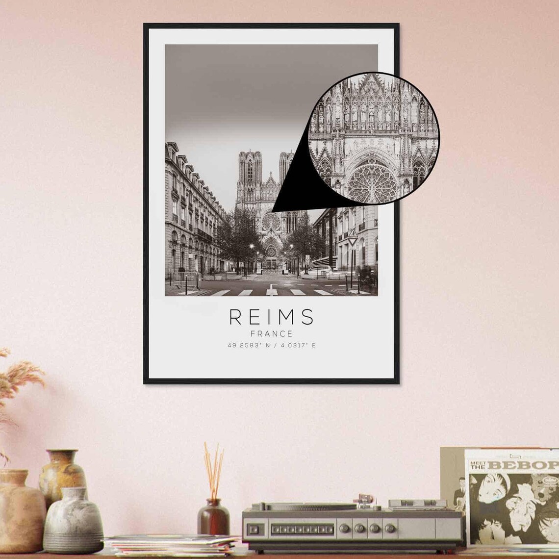 Reims France Gothic Cathedral Black and White Vintage Photo Poster - Image 4