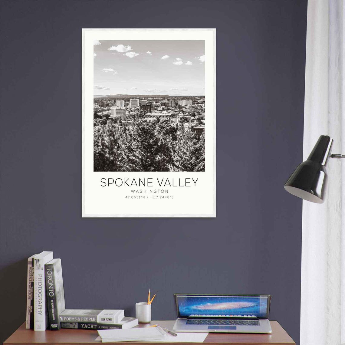 Spokane Valley Washington Cityscape Through Trees Monochrome Poster - Image 3