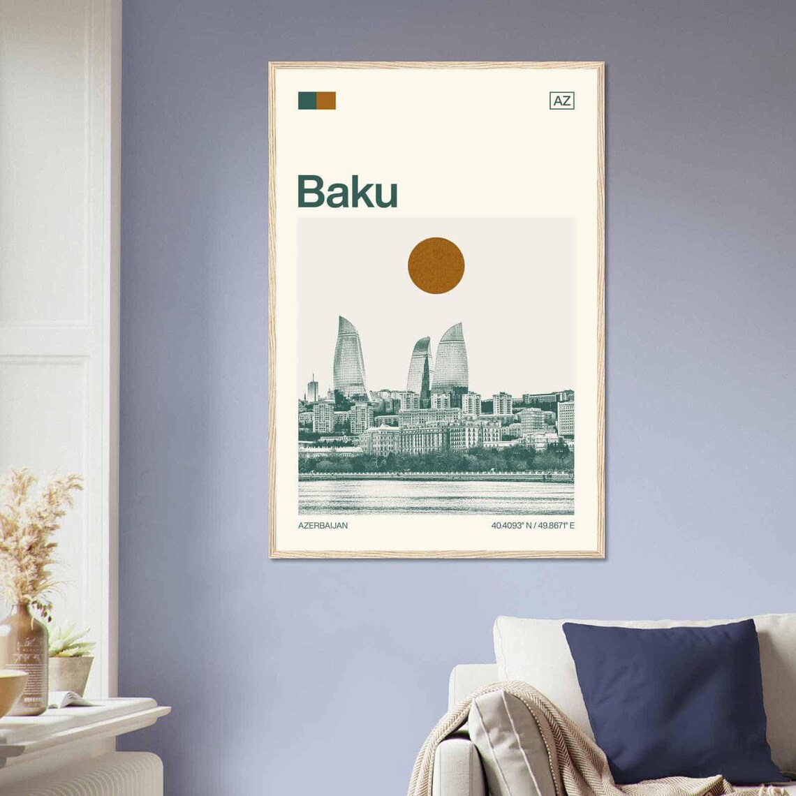 Baku Azerbaijan Flame Towers Skyline Duotone View Art Poster - Image 2