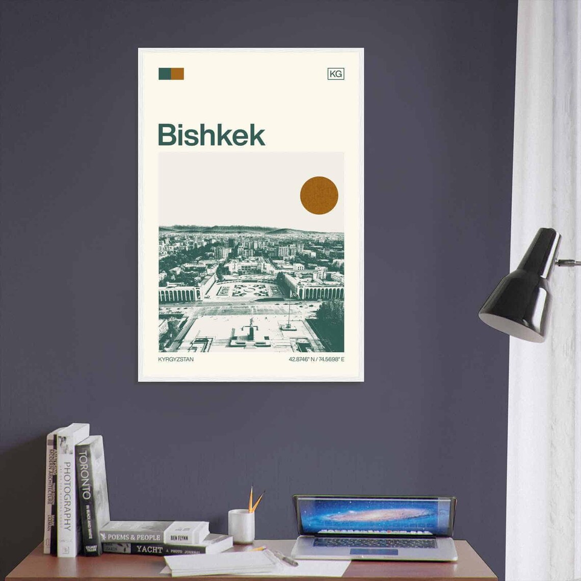 Bishkek Kyrgyzstan City Panorama Vintage Style Travel Poster - Image 3