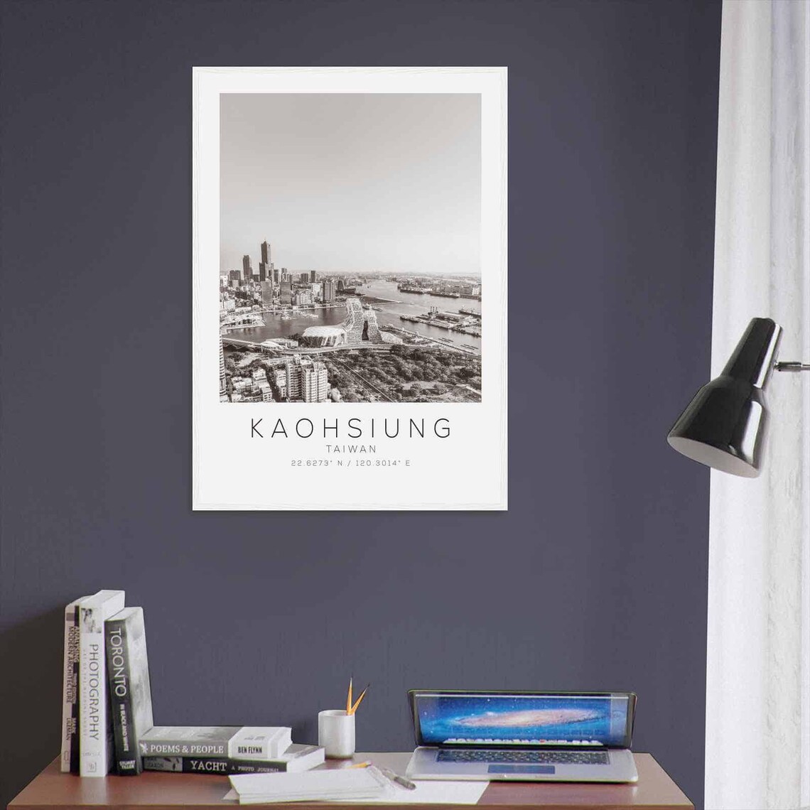 Kaohsiung Taiwan Black White Harbor Skyline Port City Poster - Image 3