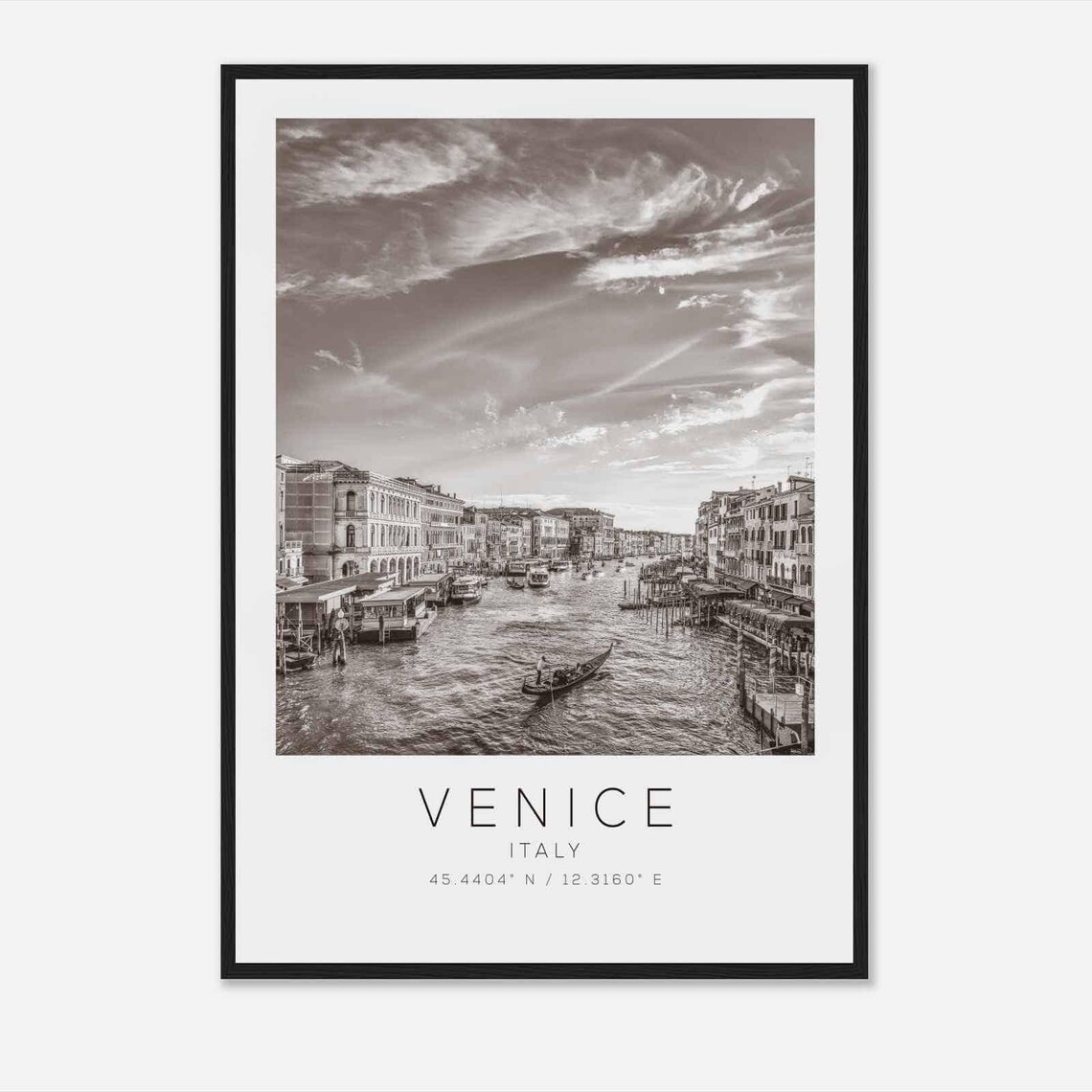 Venice Italy Grand Canal Gondola Boats View Black White Poster