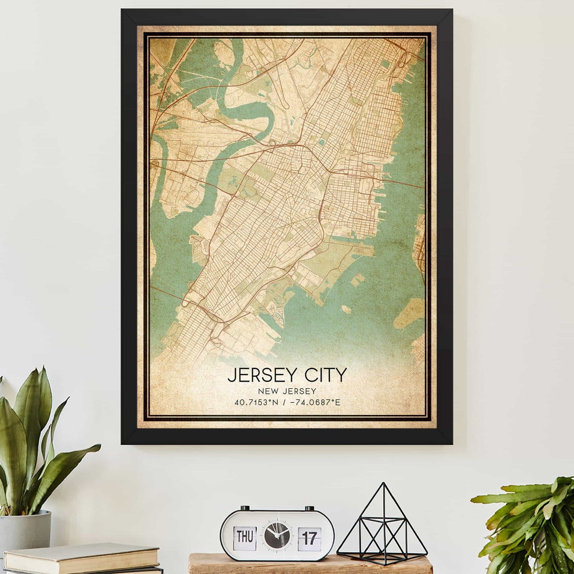Jersey City New Jersey Vintage City Map With Coordinates Poster
