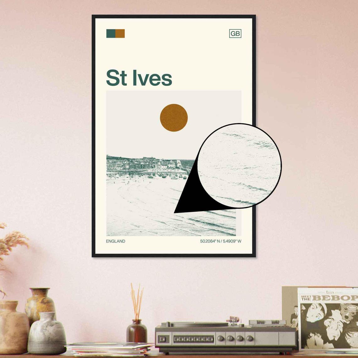 St Ives England Harbor Beach Seaside Town Sun Duotone Travel Poster - Image 4