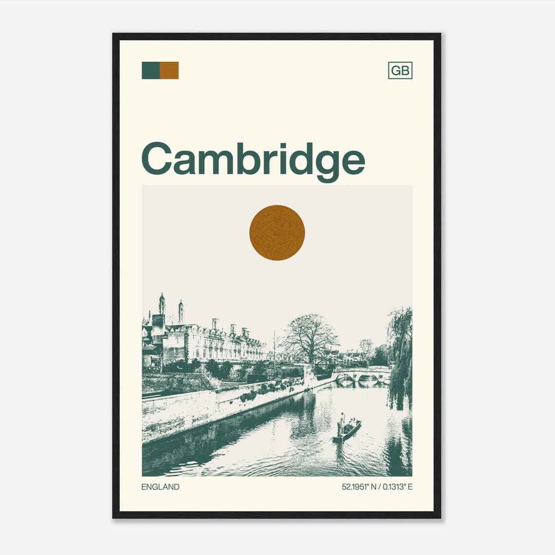 Cambridge England Historic River Cam Punting Duotone View Poster