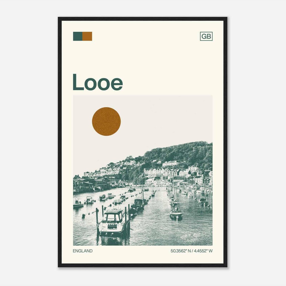 Looe England Modern Minimalist Harbor Boats Coastal Art Poster