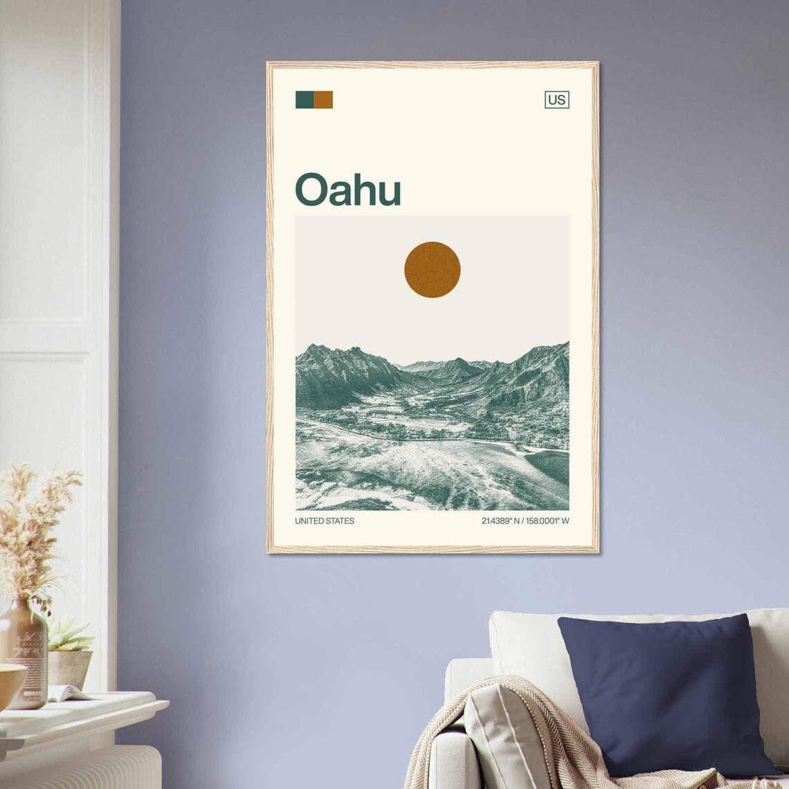 Oahu United States Mountain Valley Coast Minimalist Travel Poster - Image 2