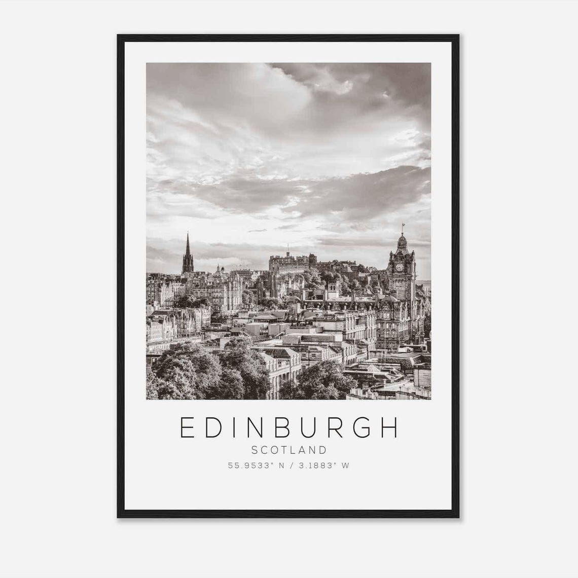 Edinburgh Scotland Historic City Skyline Dramatic Black White Poster