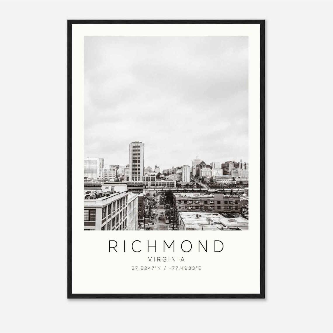 Richmond Virginia Downtown Street View Black and White Photo Poster