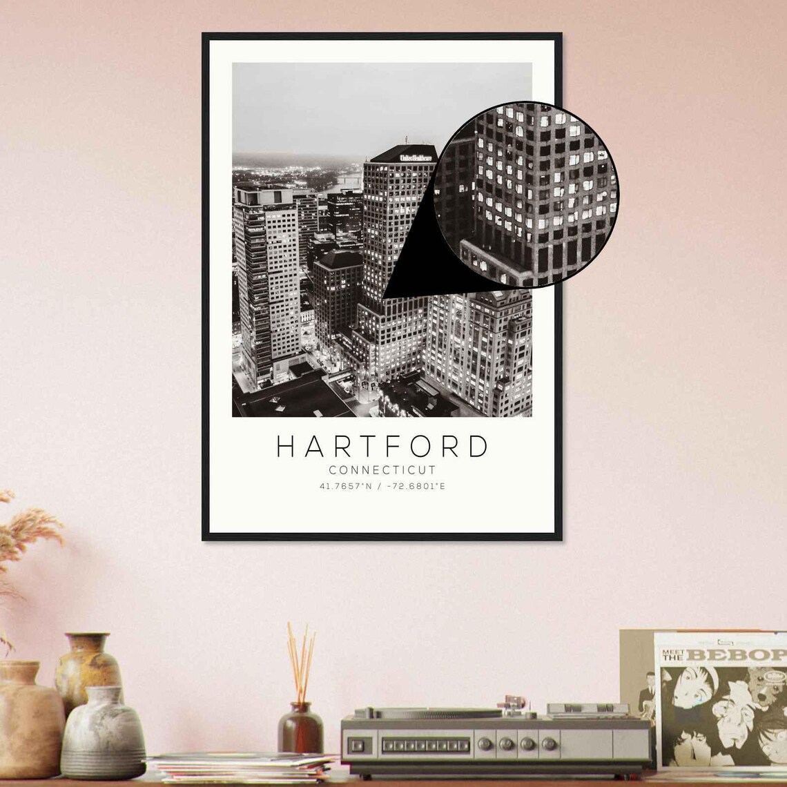 Hartford Connecticut Downtown Night Towers Black White Photo Poster - Image 4