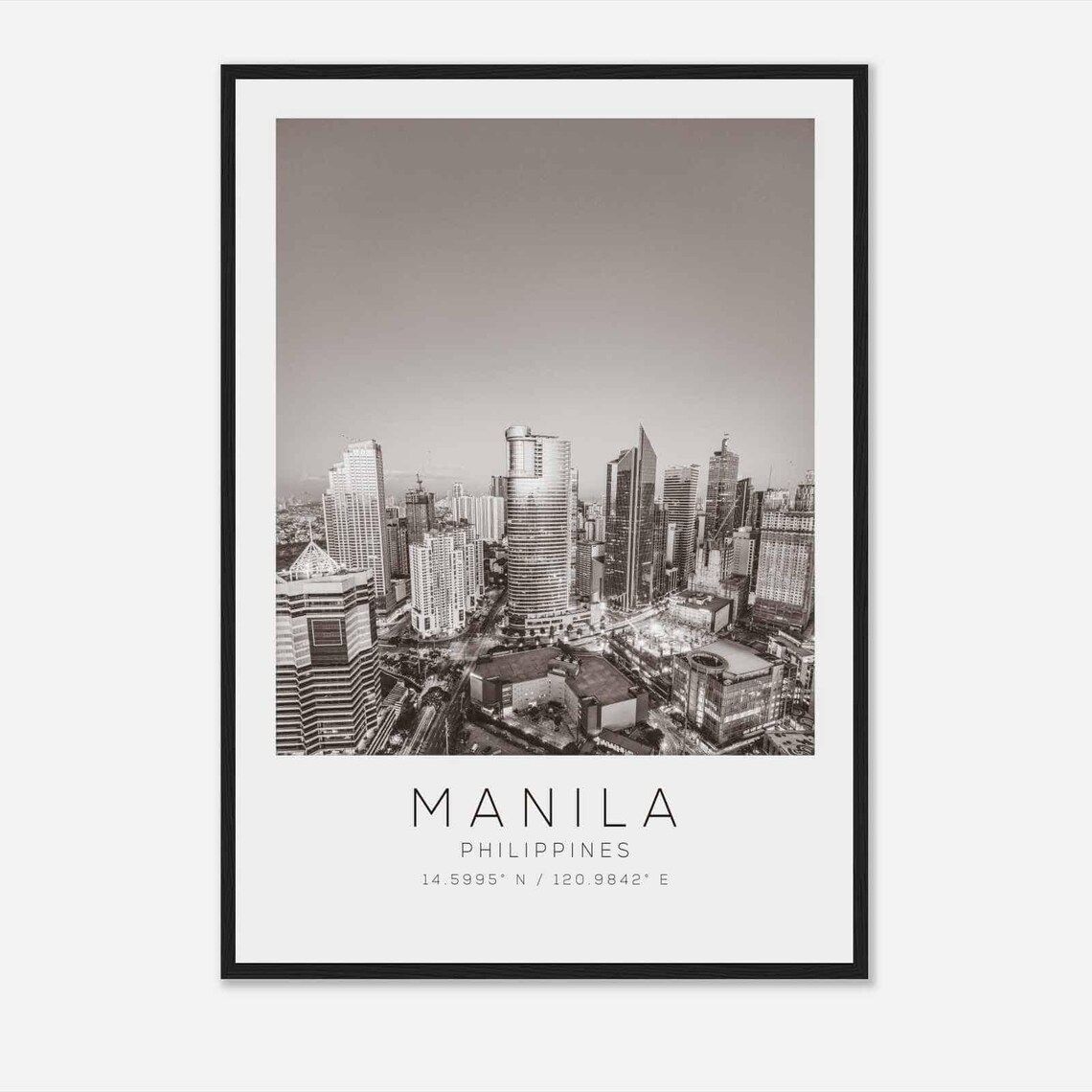 Manila Philippines Makati Downtown Towers Black and White Photo Poster