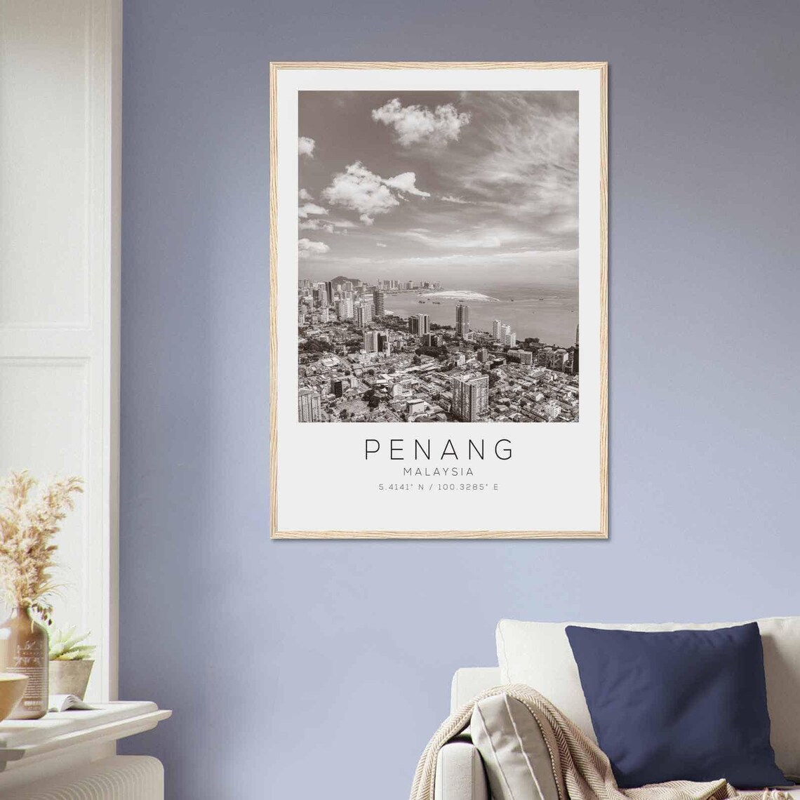 Penang Malaysia Island City Coastline Black White Photo Poster - Image 2