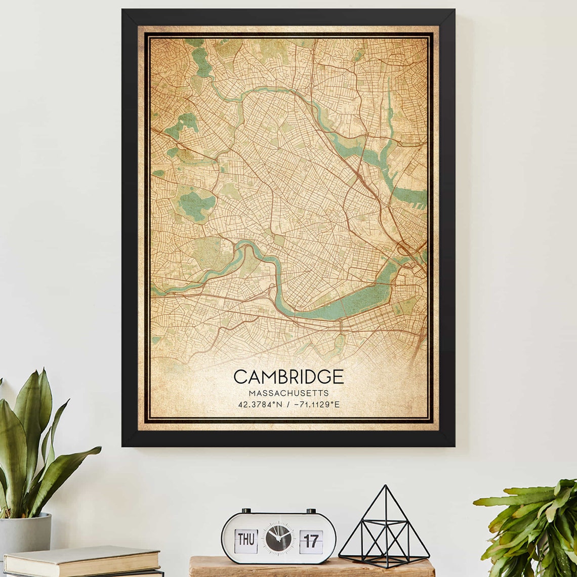 Cambridge Massachusetts Vintage Map Coordinates Custom Poster