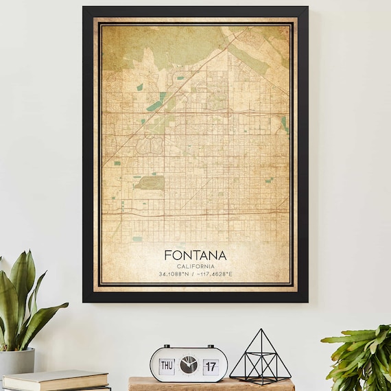 Vintage Fontana California City Map With Coordinates Beige Street Poster