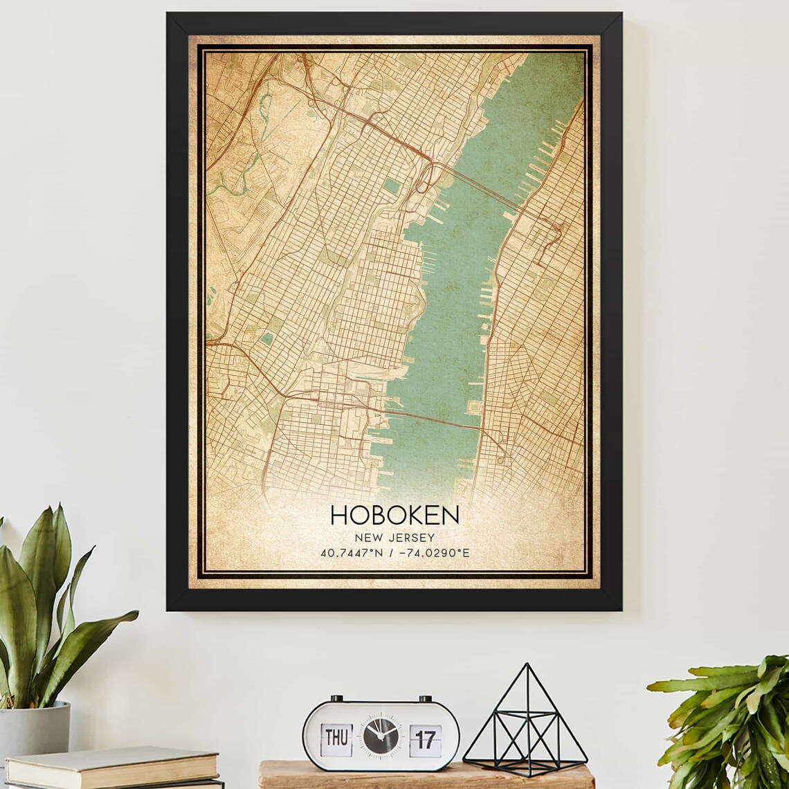 Vintage Hoboken New Jersey Map Print Poster
