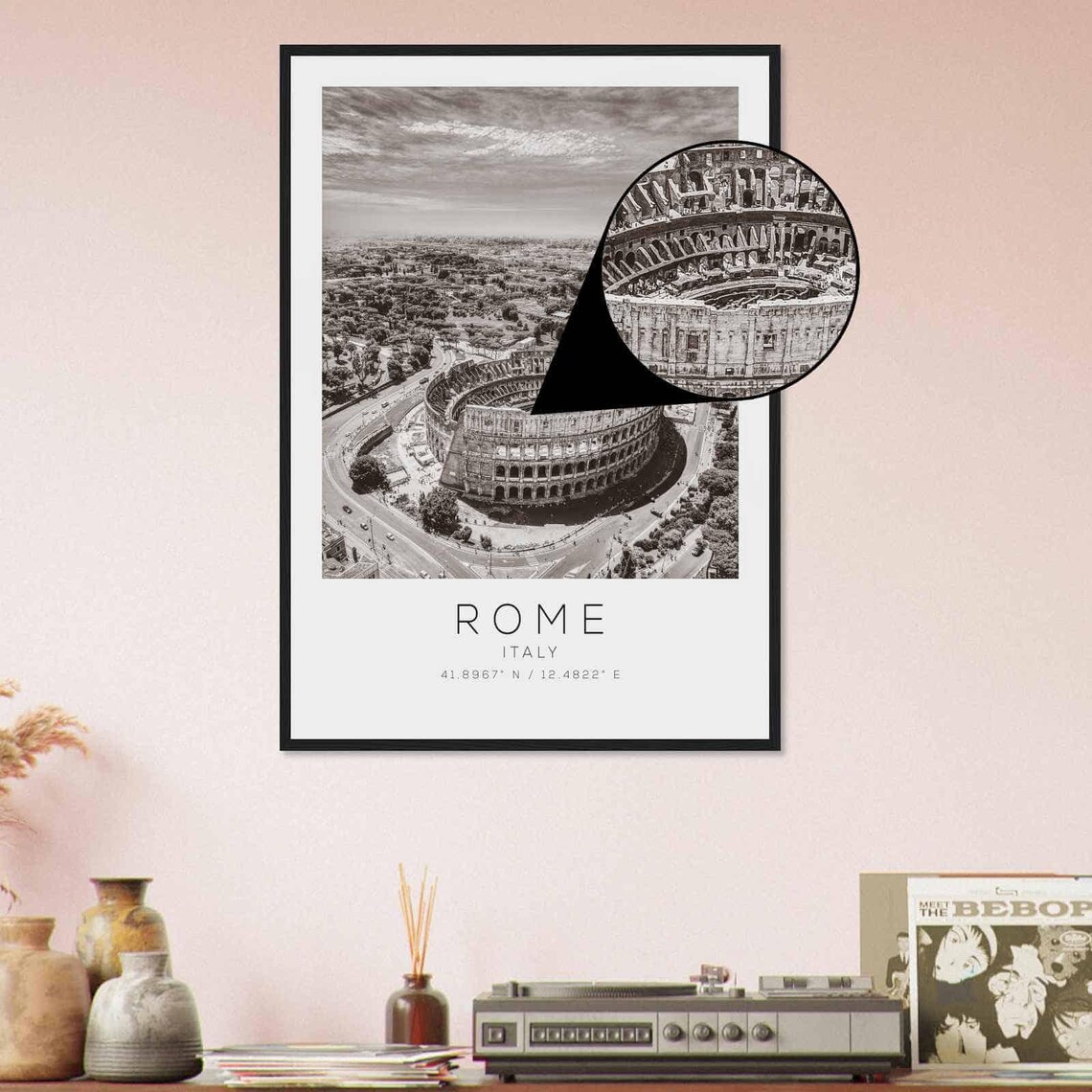Rome Italy Colosseum Aerial View Black and White Travel Poster - Image 4