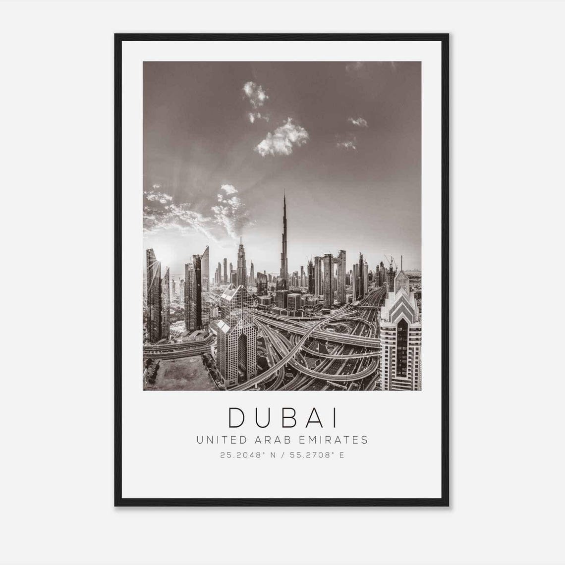 Dubai Black And White Burj Khalifa Skyline Photography Poster