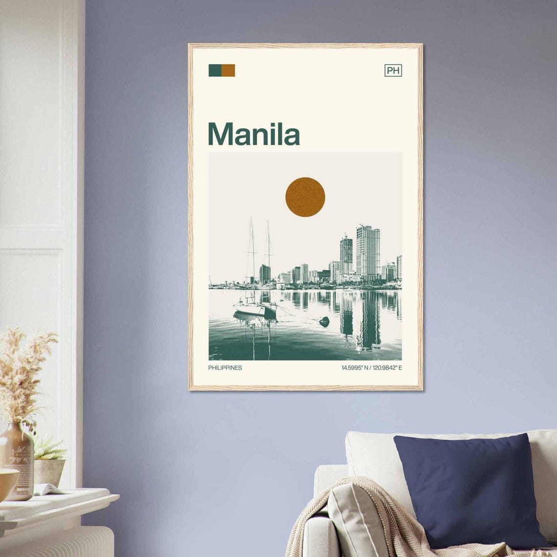 Manila Philippines Modern Minimalist Bay Sailboat Skyline Poster - Image 2