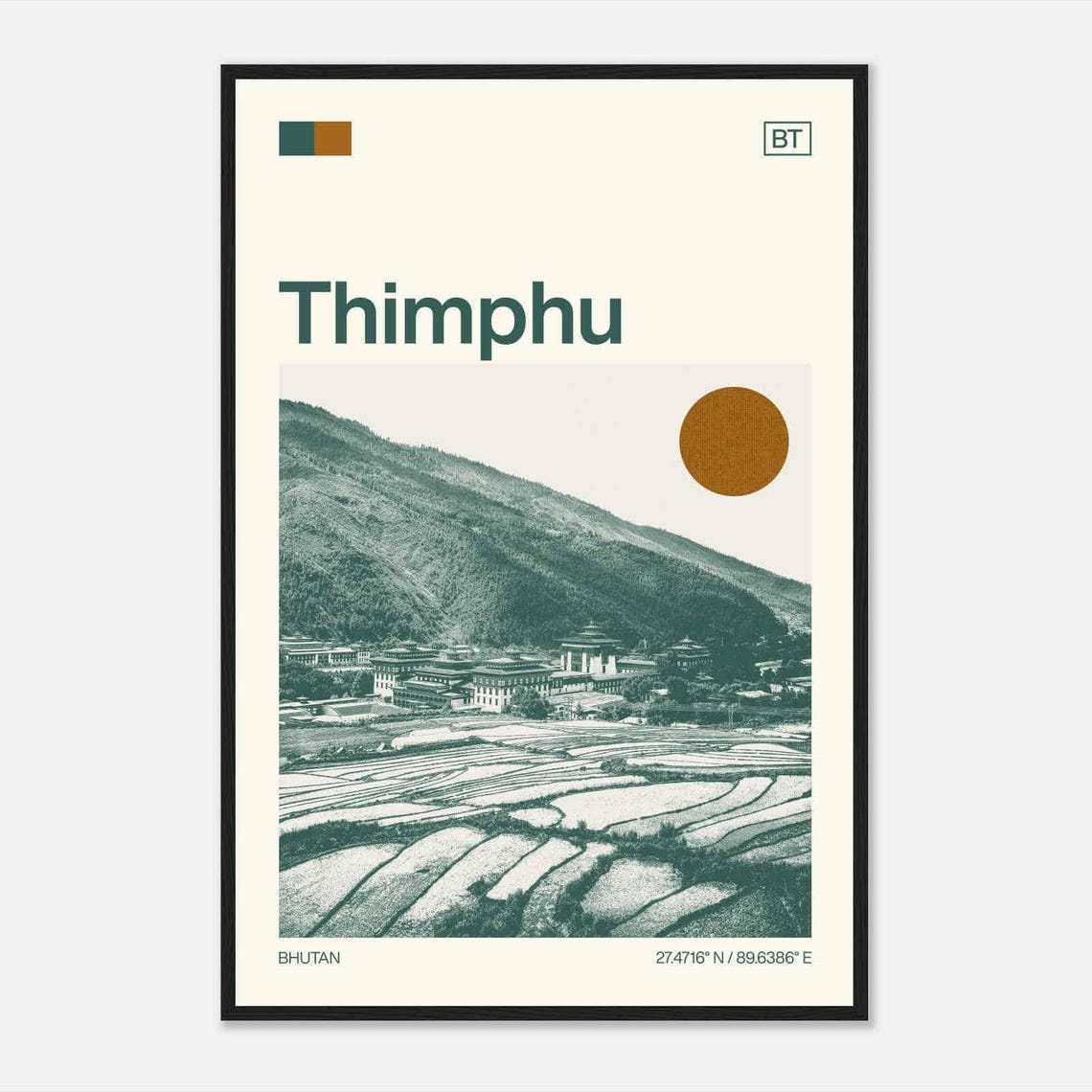 Thimphu Bhutan Himalayan Valley Fortress Vintage Travel Poster