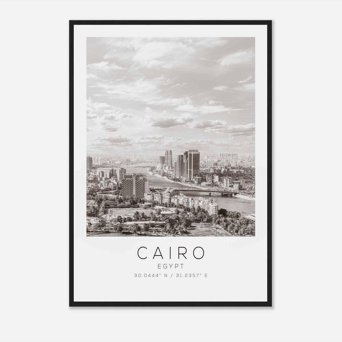 Cairo Egypt Black White Nile Cityscape Skyline Travel Poster