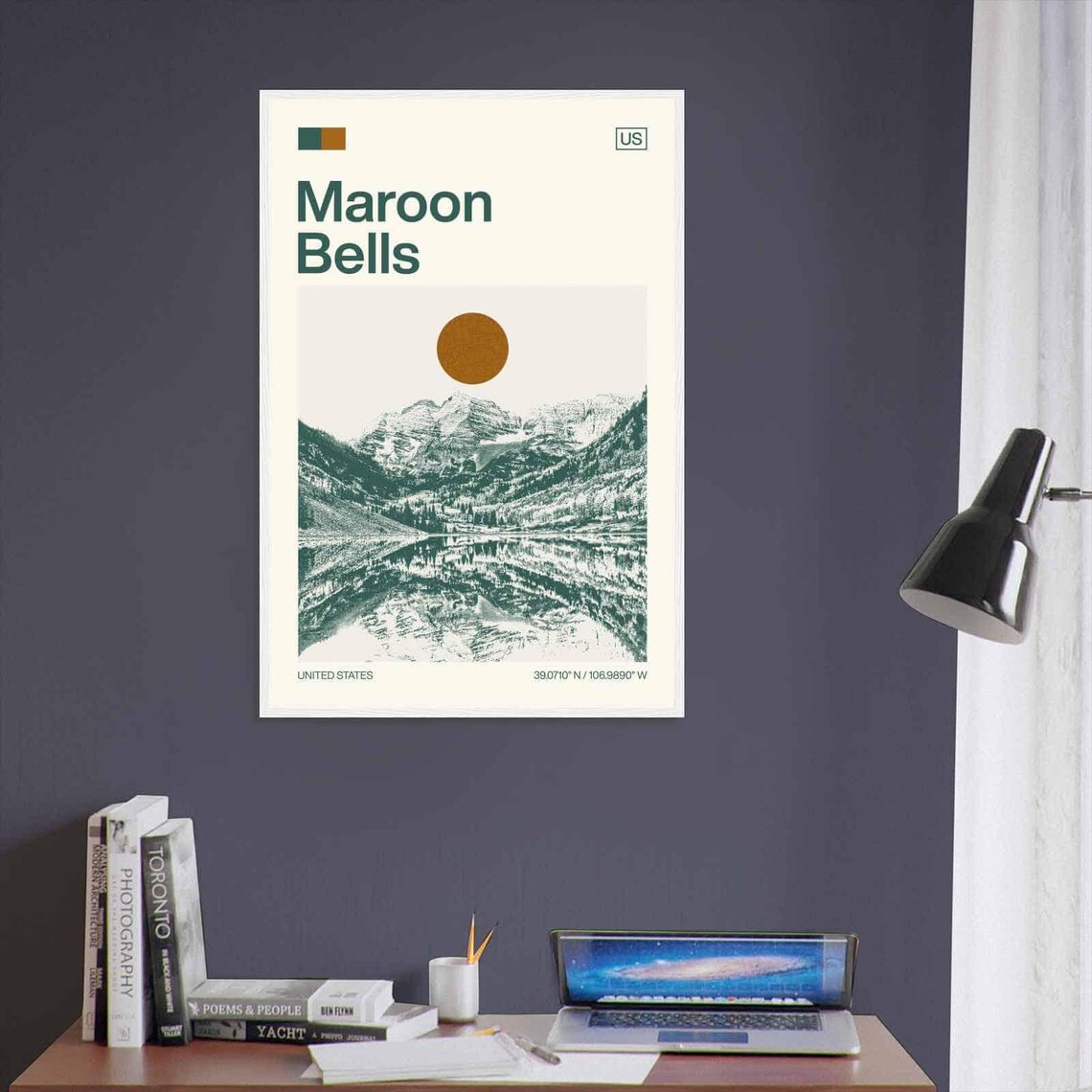 Maroon Bells USA Modern Minimalist Mountain Lake Reflection Poster - Image 3