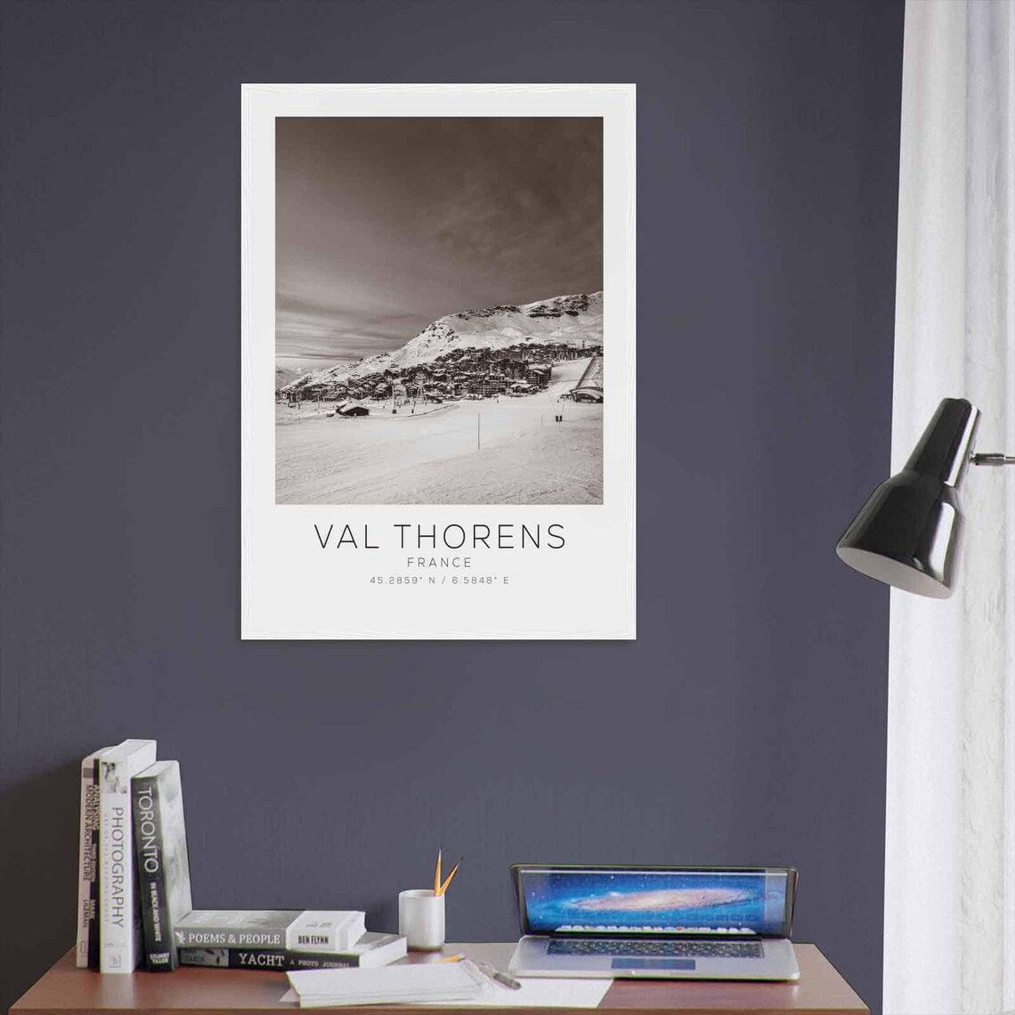 Val Thorens France Snowy Ski Resort Village Black White Poster - Image 3