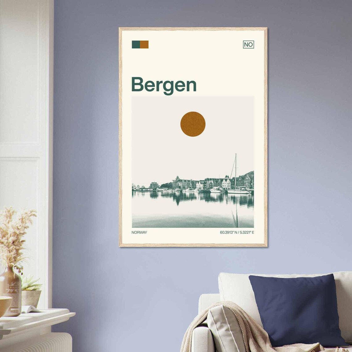 Bergen Norway Harbor Bryggen Wharf Vintage Style Travel Poster - Image 2
