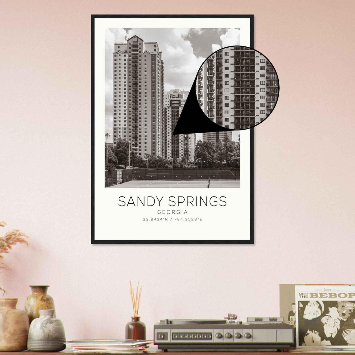 Sandy Springs Georgia Towers Tennis Courts Monochrome Poster - Image 4