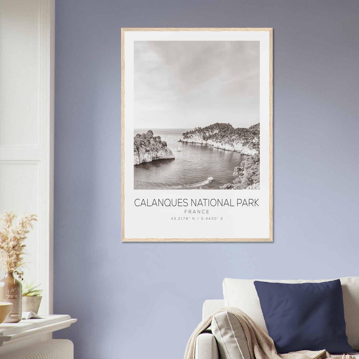 Calanques National Park France Black White Coastal Cliffs Poster - Image 2