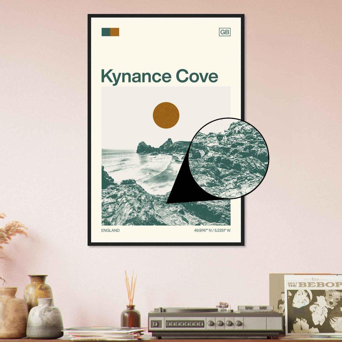 Kynance Cove England Cornwall Rocky Beach Coast Duotone Travel Poster - Image 4