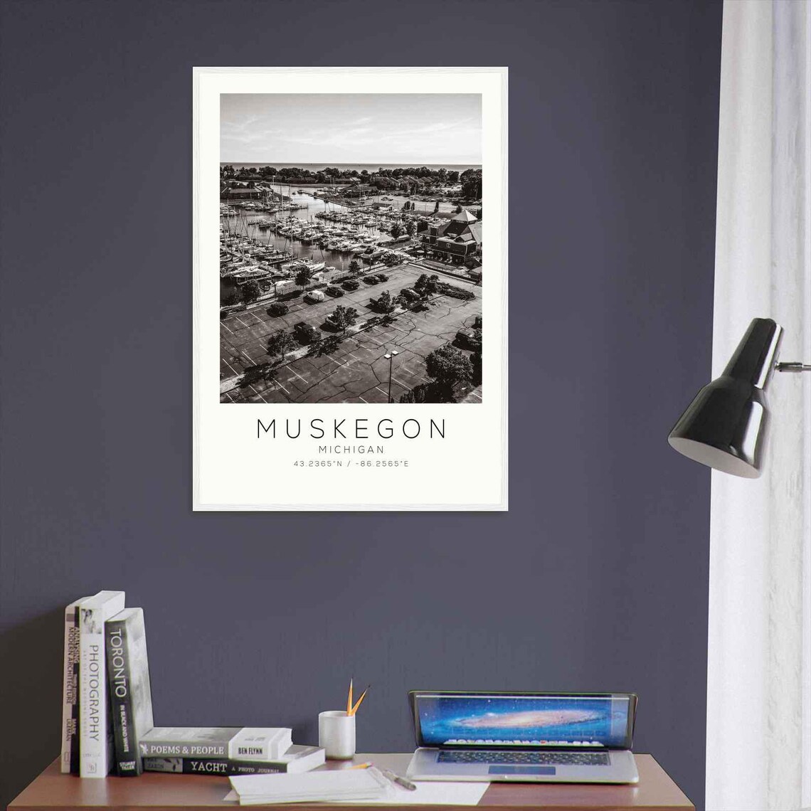 Muskegon Michigan Marina Harbor Aerial Minimalist Travel Poster - Image 3