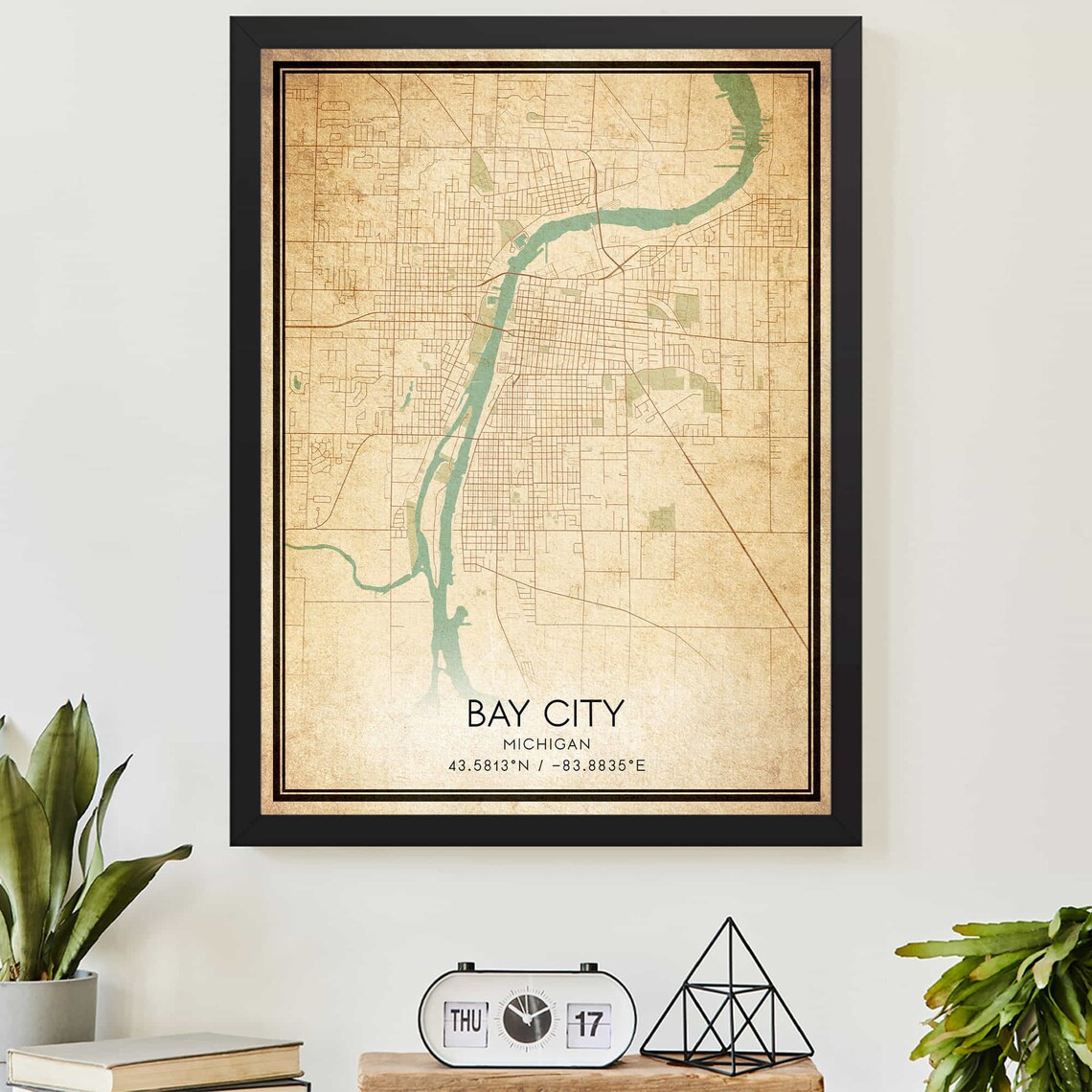 Vintage Bay City Michigan Map Print Poster