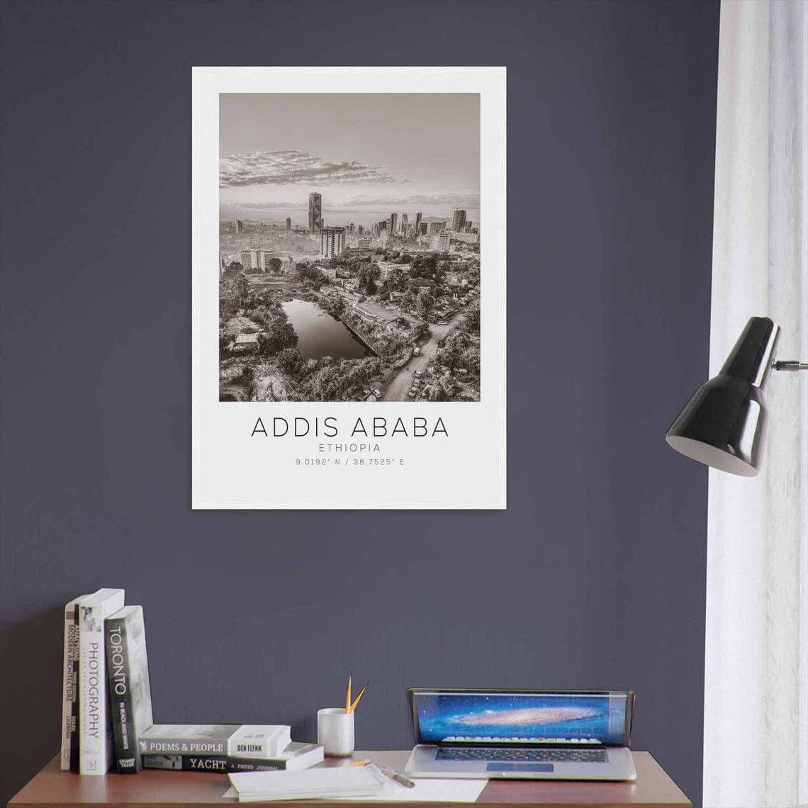 Addis Ababa Ethiopia Black White City Skyline Panorama Travel Poster - Image 3