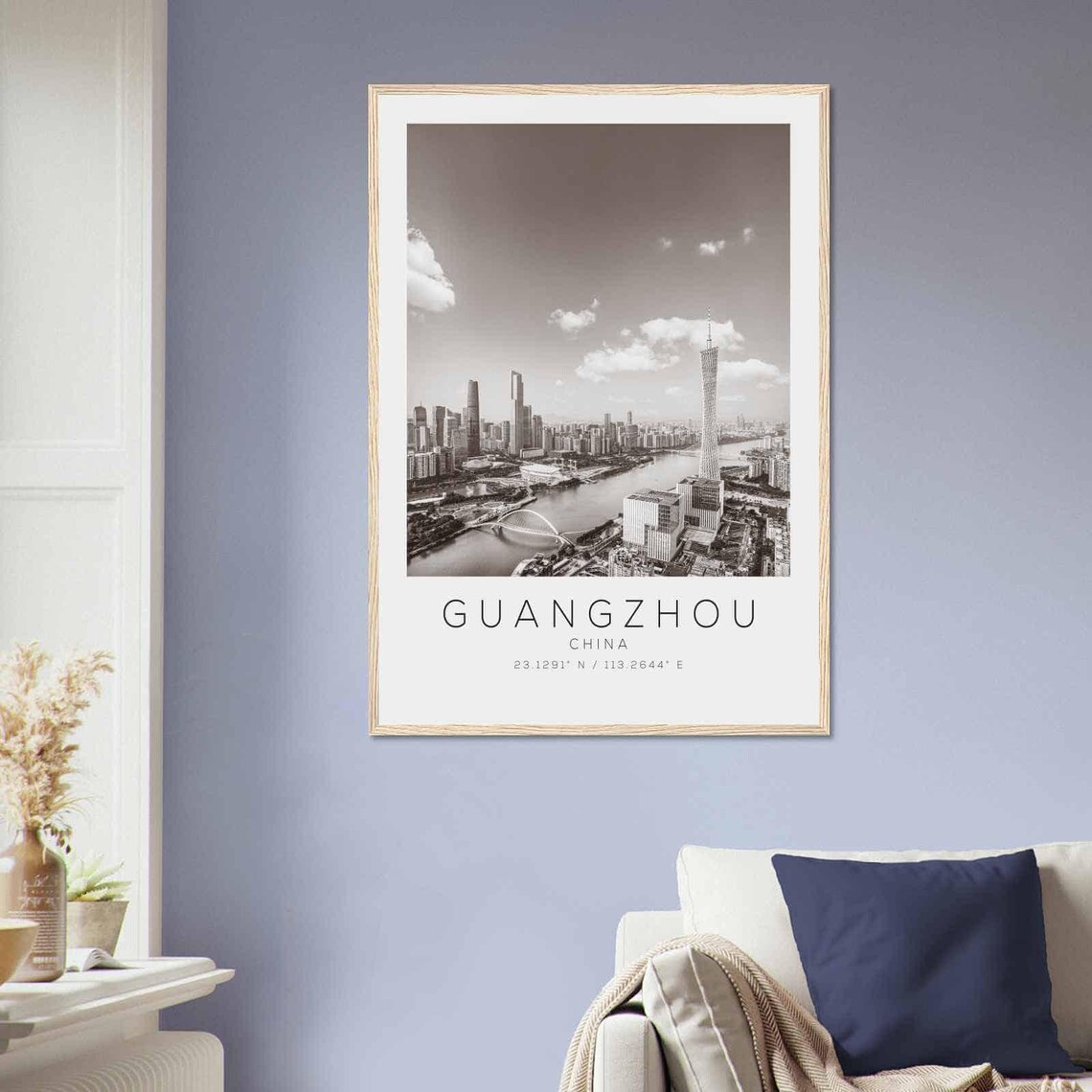 Guangzhou China Black and White Skyline Canton Tower Aerial Poster - Image 2