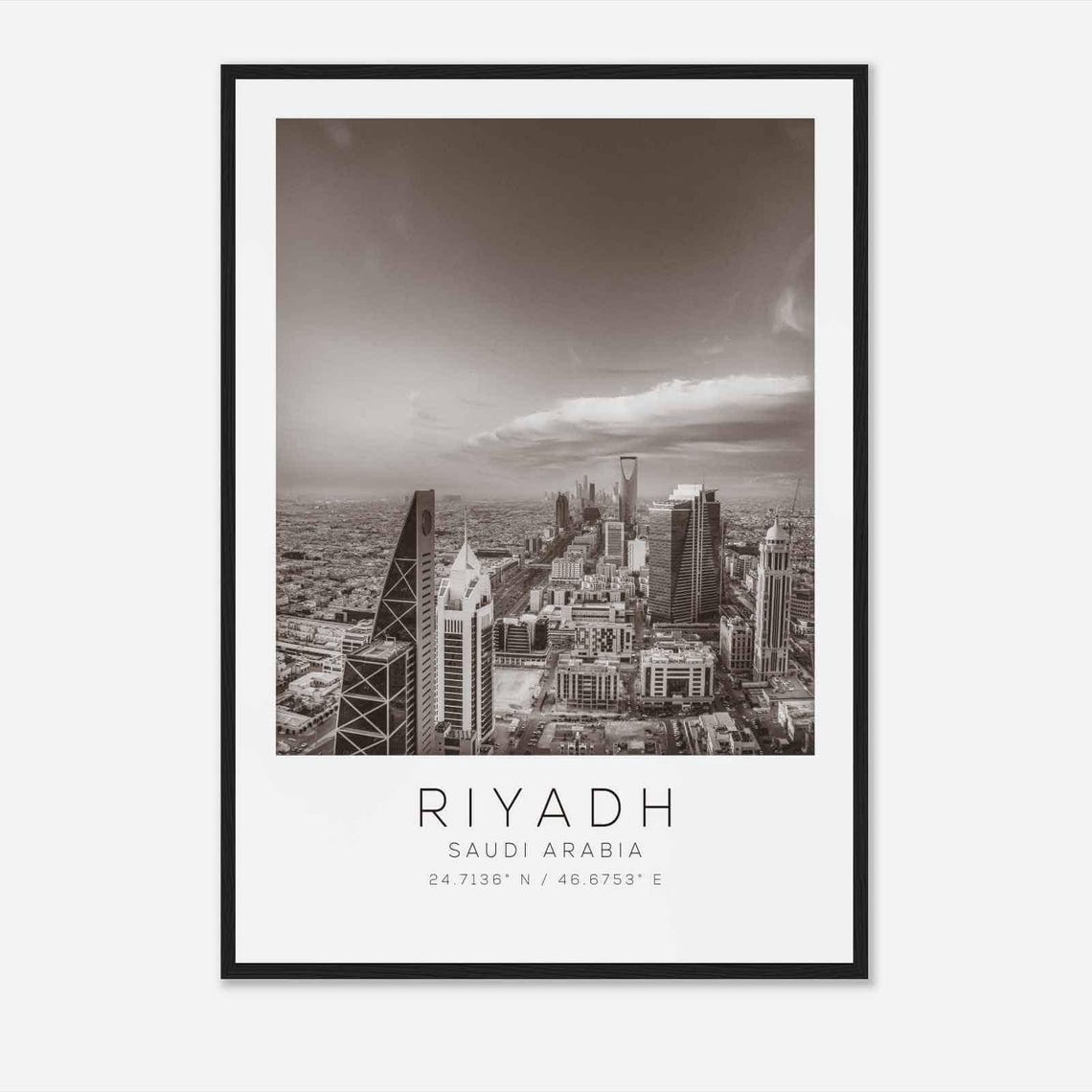 Riyadh Saudi Arabia City Aerial Skyline Black and White Travel Poster