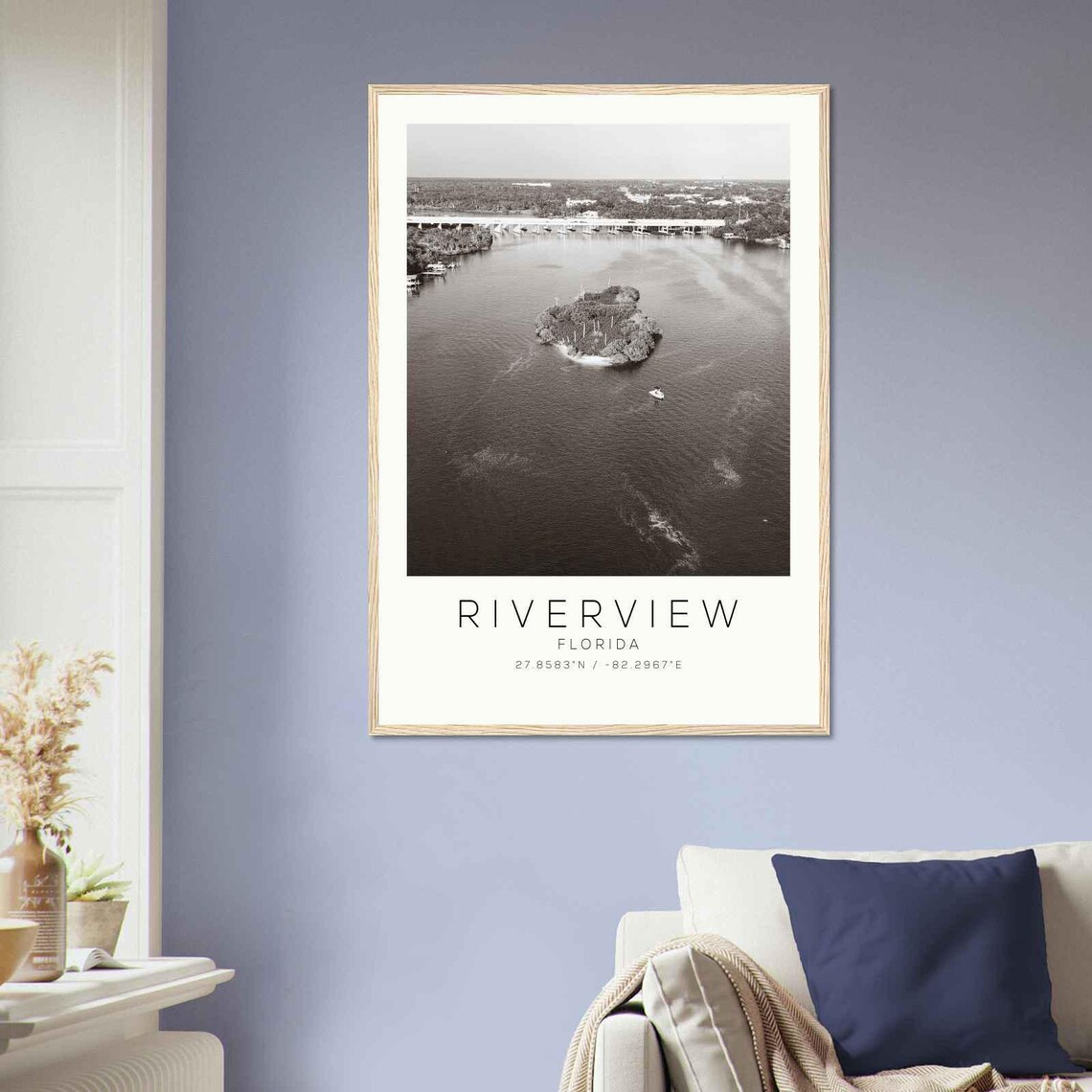 Riverview Florida River Island Aerial Black and White Photo Poster - Image 2