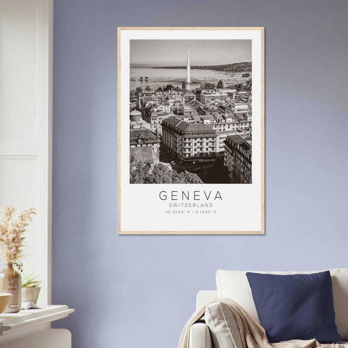 Geneva Switzerland Jet d'Eau Lakeside Black and White Travel Poster - Image 2
